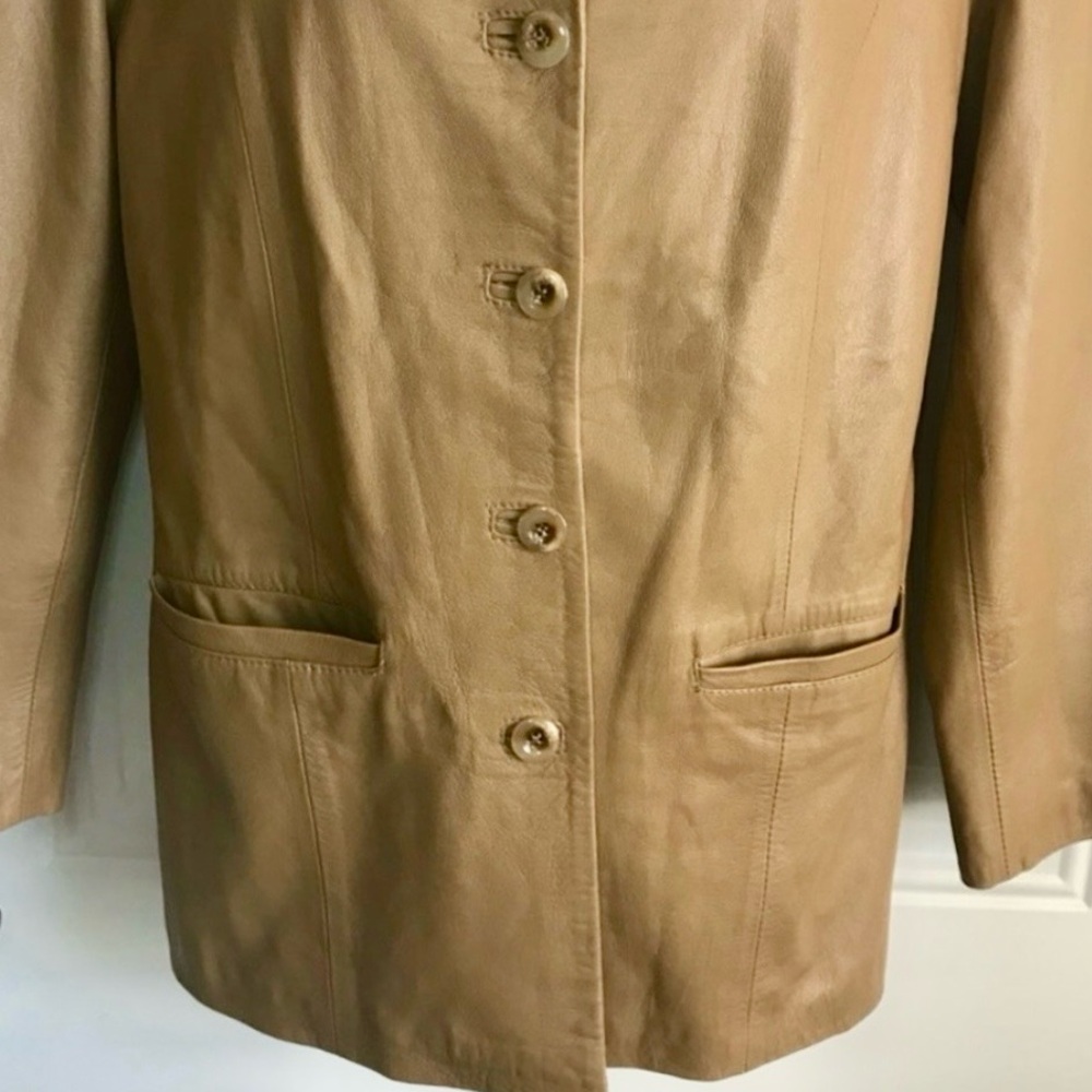 Vtg Women’s 44 10-12 Made in Italy Vera Pelle Tan Leather 4-Button Jacket in EUC - Picture 7 of 16